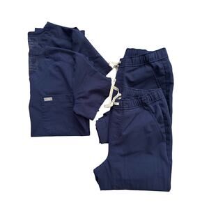 FIGS Navy Scrub Bundle 2 Sets 4 Pieces XS Catarina Tops Zamora Jogger Pants